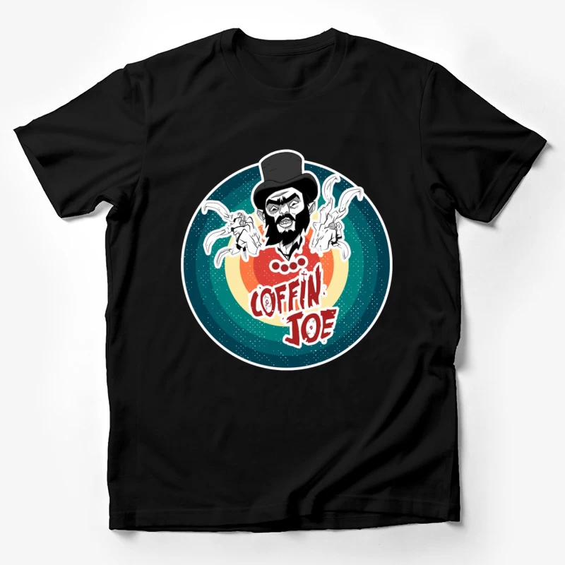 Coffin Joe: Retro Horror Logo with Bearded Character and Ghosts Male T-Shirt