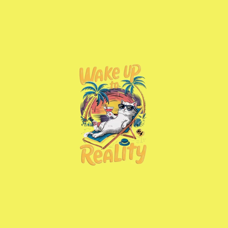 Chill Cat on Vacation: Wake Up to Reality Desk Mat