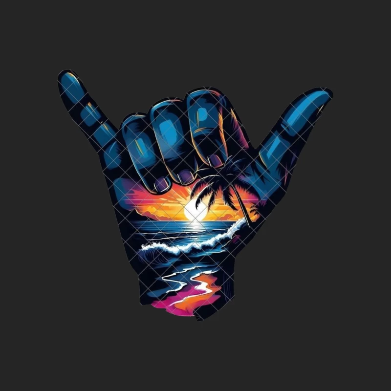 Shaka Sign with Tropical Sunset and Ocean Scene Male Pullover Sweatshirt