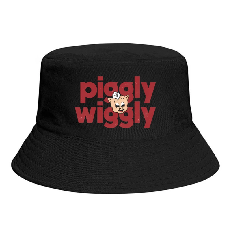 Vintage Piggly Wiggly Supermarket Logo with Cartoon Pig Bucket Hat