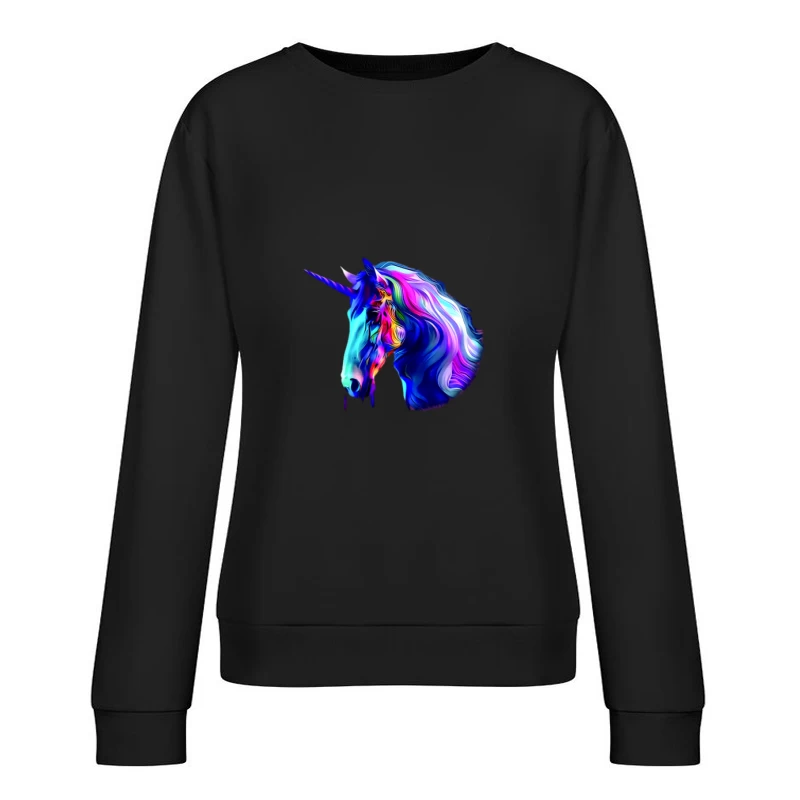 Abstrakter farbenfroher Einhornkopf Damen Pullover Sweatshirt