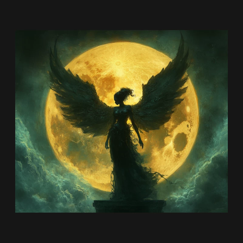 Winged Silhouette Against a Mystical Moonlit Sky Mouse Pad