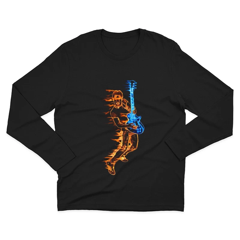 Energetic Guitarist Playing with Flames Male Long Sleeve T-Shirt