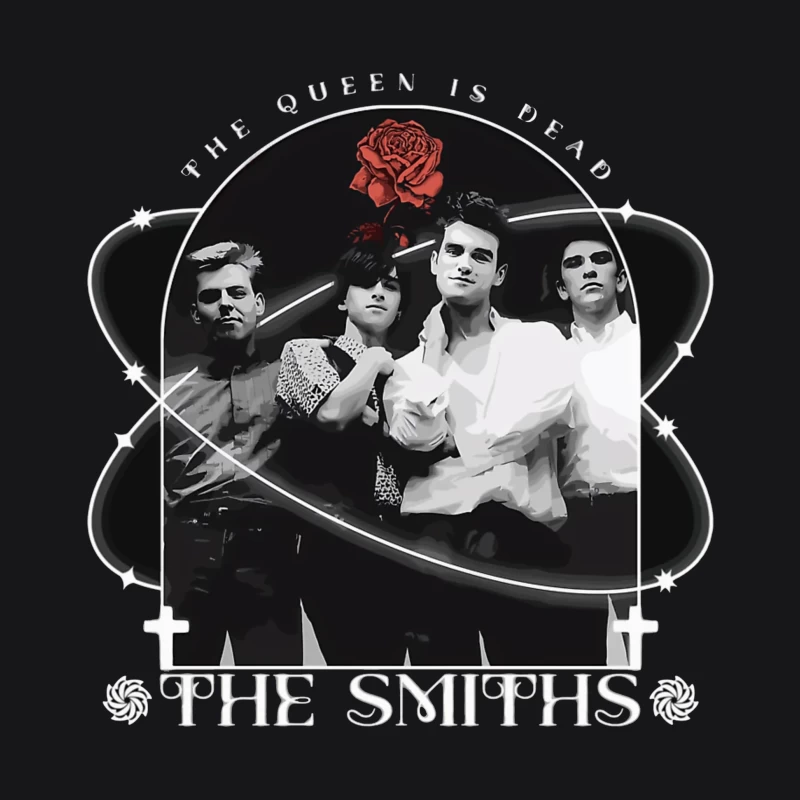 The Smiths - Vintage Black and White Band Portrait with Red Rose Male Pullover Hoodie