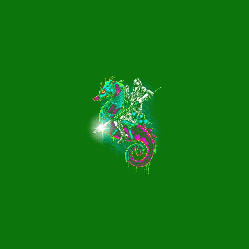 Knight Riding a Colorful Seahorse Coffee Mug