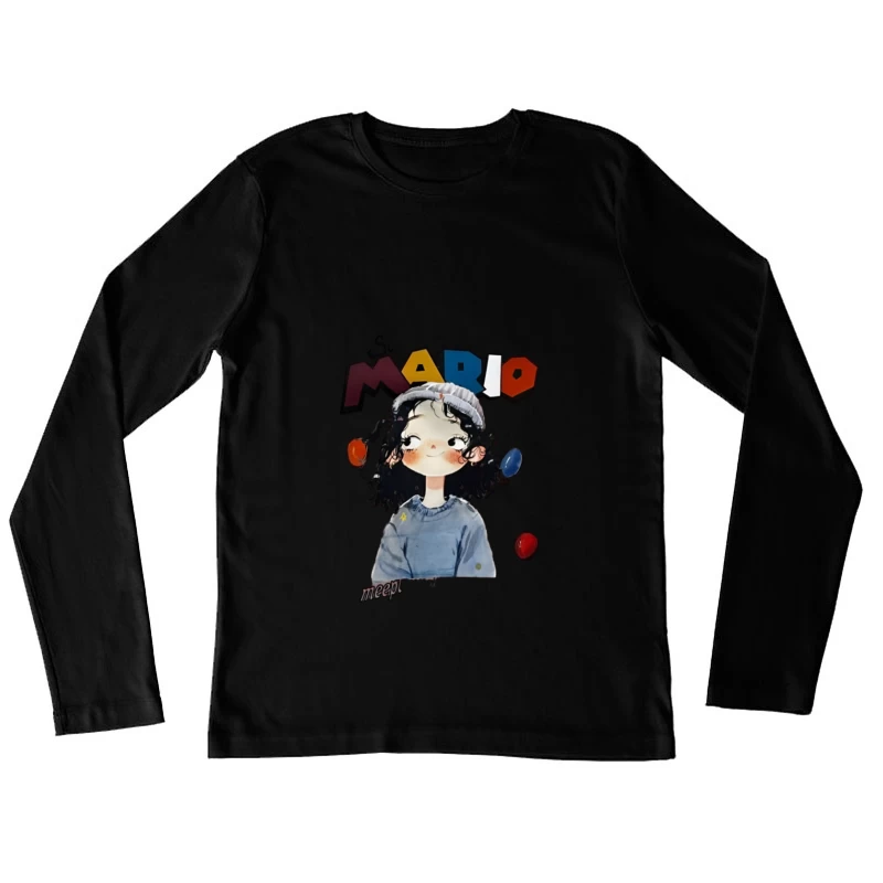 Jeune fille ludique avec bonnet et inscription Mario Femme Manches Longues T-Shirt