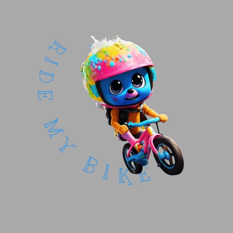 Cute Blue Animated Character Riding Colorful Bike with Safety Helmet Female Pullover Hoodie