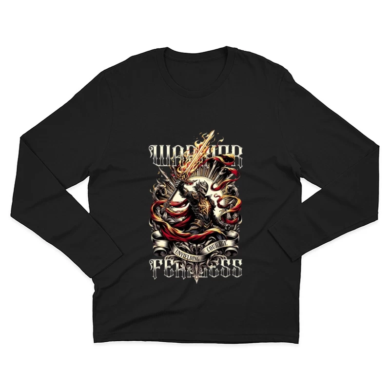 Unyielding Courage: Dark Fantasy Warrior with Flaming Sword Male Long Sleeve T-Shirt