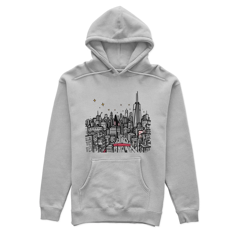 Nighttime Cityscape Illustration Female Pullover Hoodie