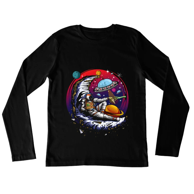 Pizza in the Cosmos: Delight for an Astronaut Female Long Sleeve T-Shirt