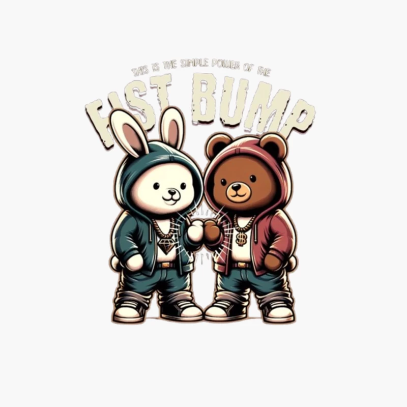 Cartoon Bunny and Bear Friends in Hip Hop Streetwear Sharing a Fist Bump Cotton Tote Bag