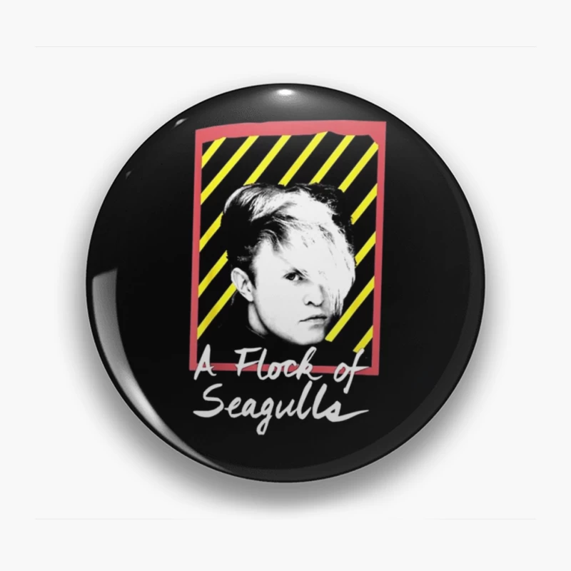 New Wave 80s Album Art with Striped Background Pin