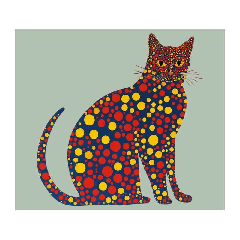 Whimsical Polka Dot Cat Illustration Tapestry