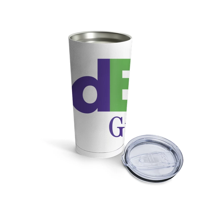 FedEx Ground Corporate Logo - Purple and Green Shipping Company Design Travel Mug