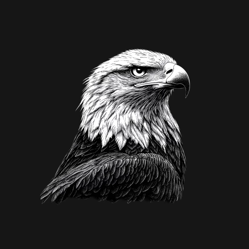 Majestic Bald Eagle: Detailed Black and White Wildlife Portrait Mouse Pad
