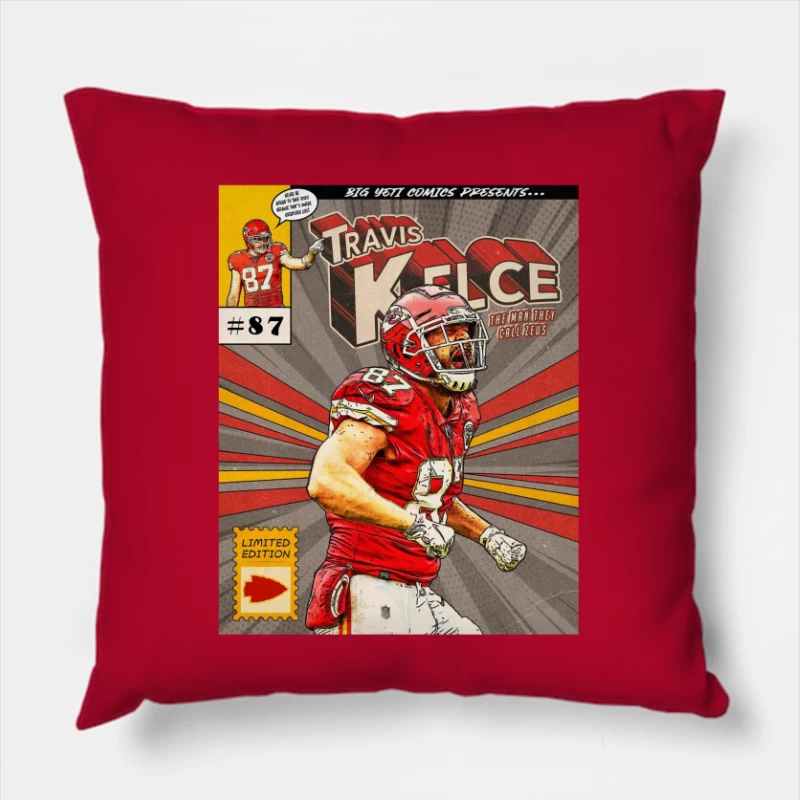 Football - Kansas City Chiefs - Comic Book Mockup - TRAVIS KELCE Throw Pillow