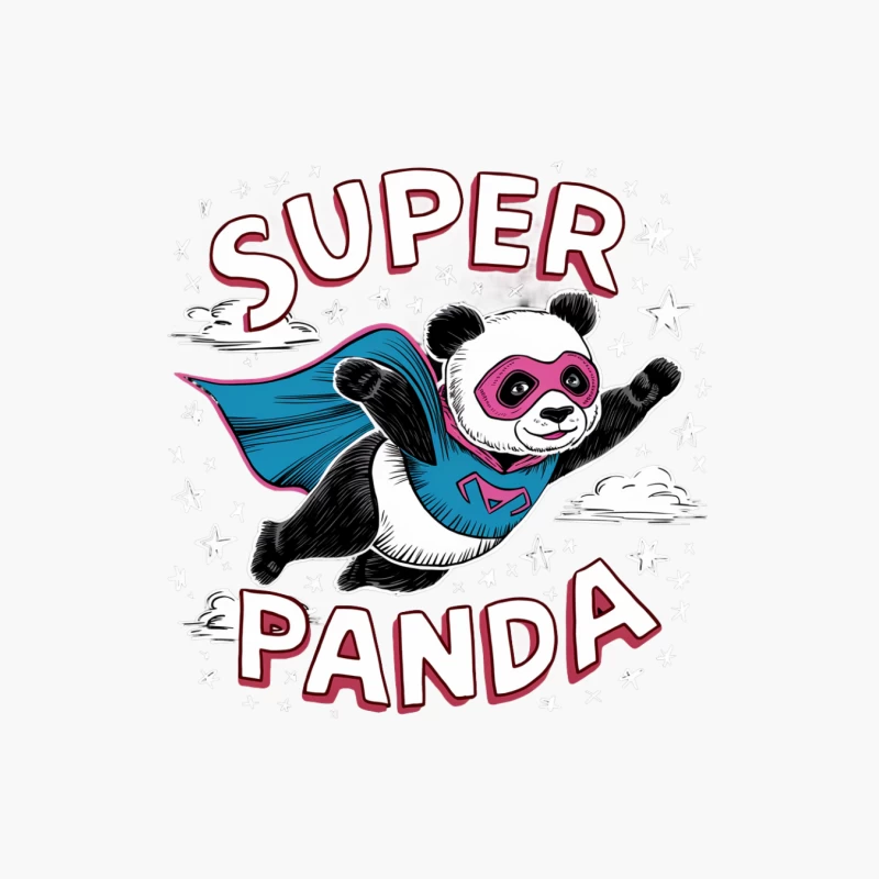 cartoon superhero panda comic art funny animal illustration typography Cotton Tote Bag