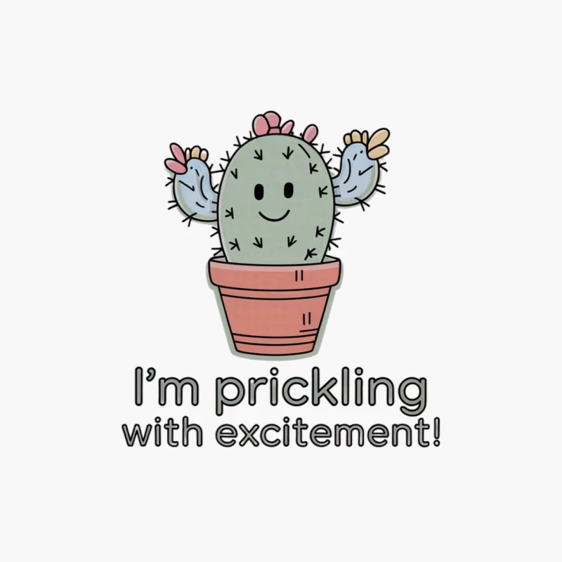 Cute Excited Cactus Cartoon with Prickly Pun Cotton Tote Bag
