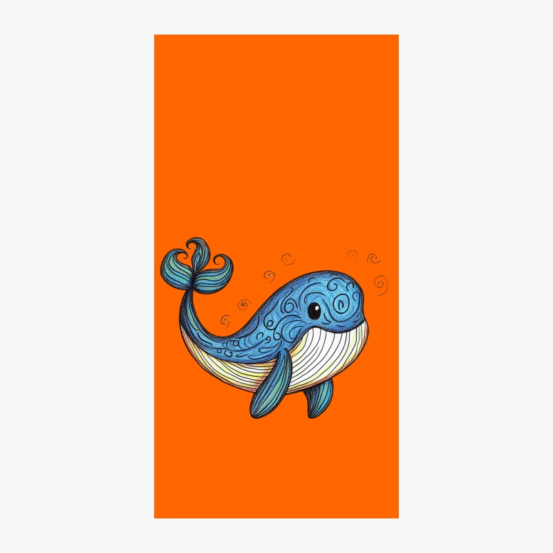 Cute Blue Whale Cartoon Illustration with Swirling Patterns iPhone Case