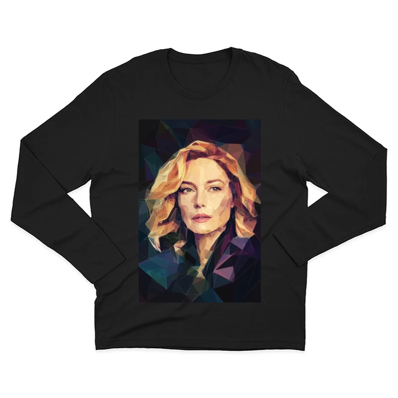 Geometric Portrait: Blonde Woman with Intense Gaze Male Long Sleeve T-Shirt