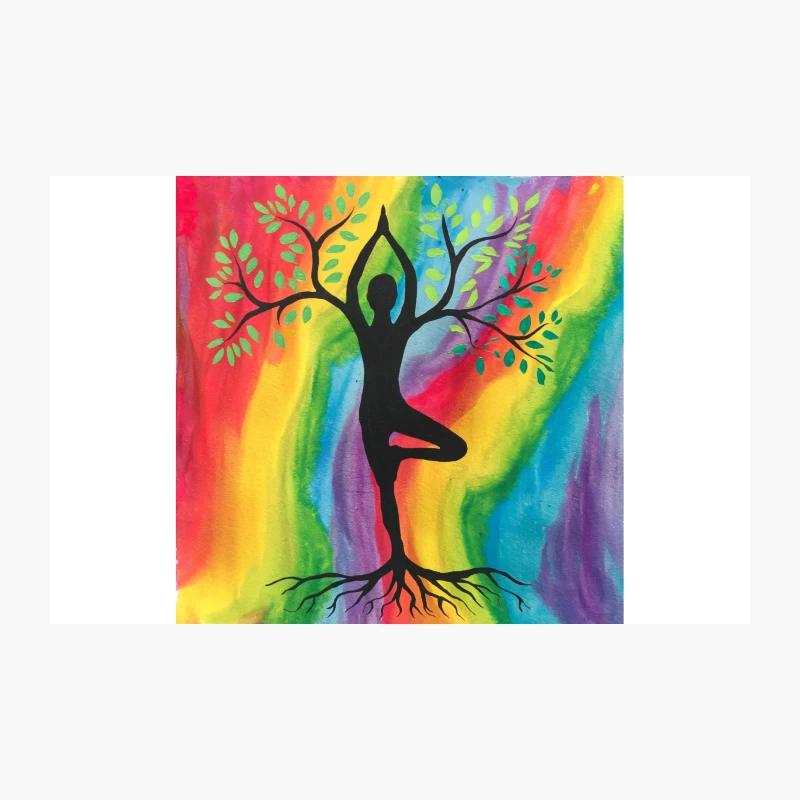 Colorful Yoga Tree Pose: Mindfulness in Nature Travel Mug