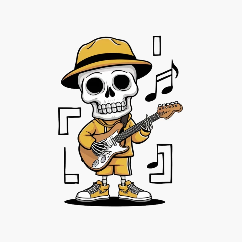 Musical Skeleton Guitar Player in Yellow Street Style Cotton Tote Bag