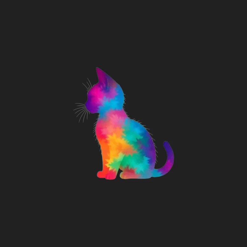 Rainbow Tie-Dye Cat Silhouette Art Bucket Hat