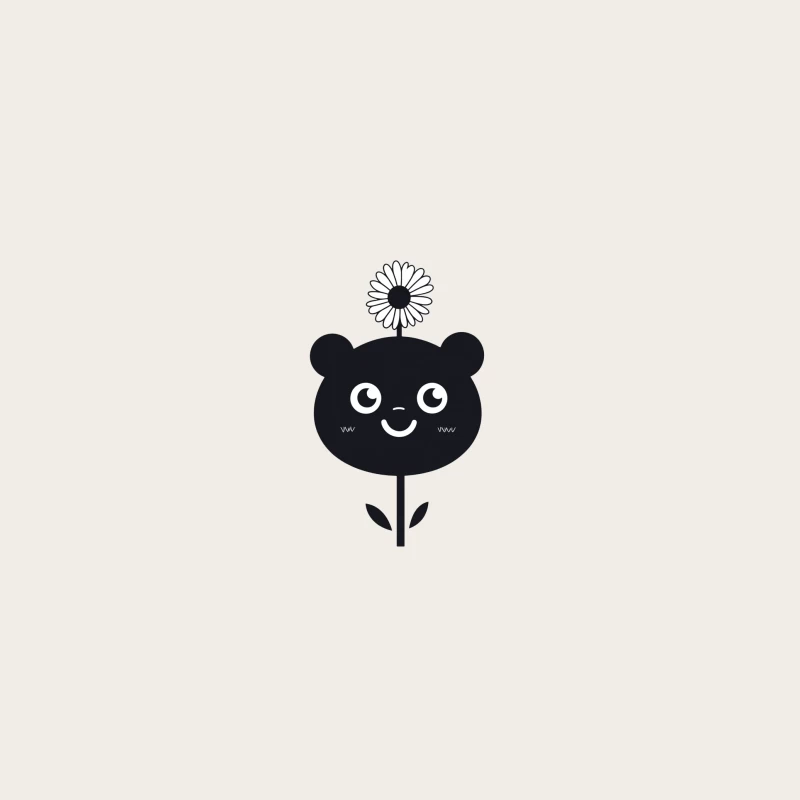 Cute Black Bear with Flower Minimalist Cartoon Illustration Bucket Hat