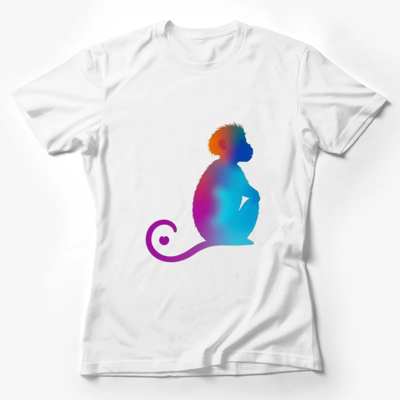 Colorful Gradient Monkey Silhouette with Curled Tail Female T-Shirt