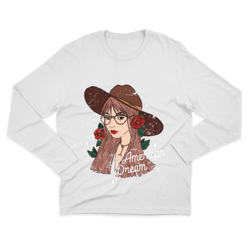 Jeune Femme avec Chapeau et Roses Homme Manches Longues T-Shirt
