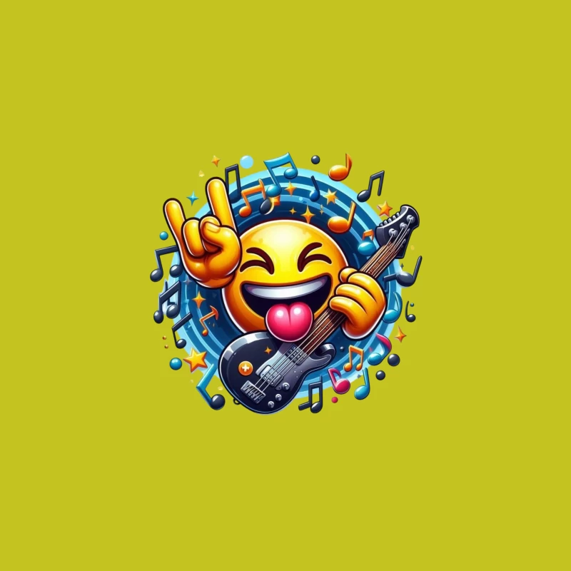 Rocking Smiley Emoji with Guitar and Music Notes Desk Mat