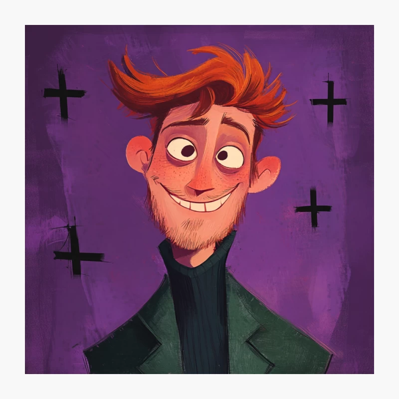 Smiling Cartoon Character with Orange Hair in Green Jacket Pin