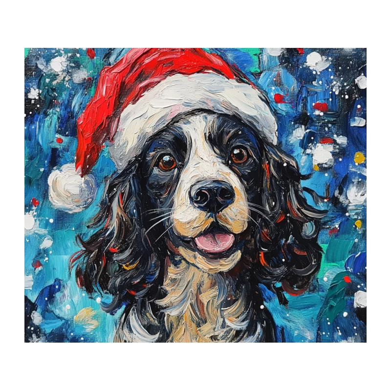 Festive Bernese Mountain Dog in Santa Hat - Colorful Oil Painting Portrait Tapestry