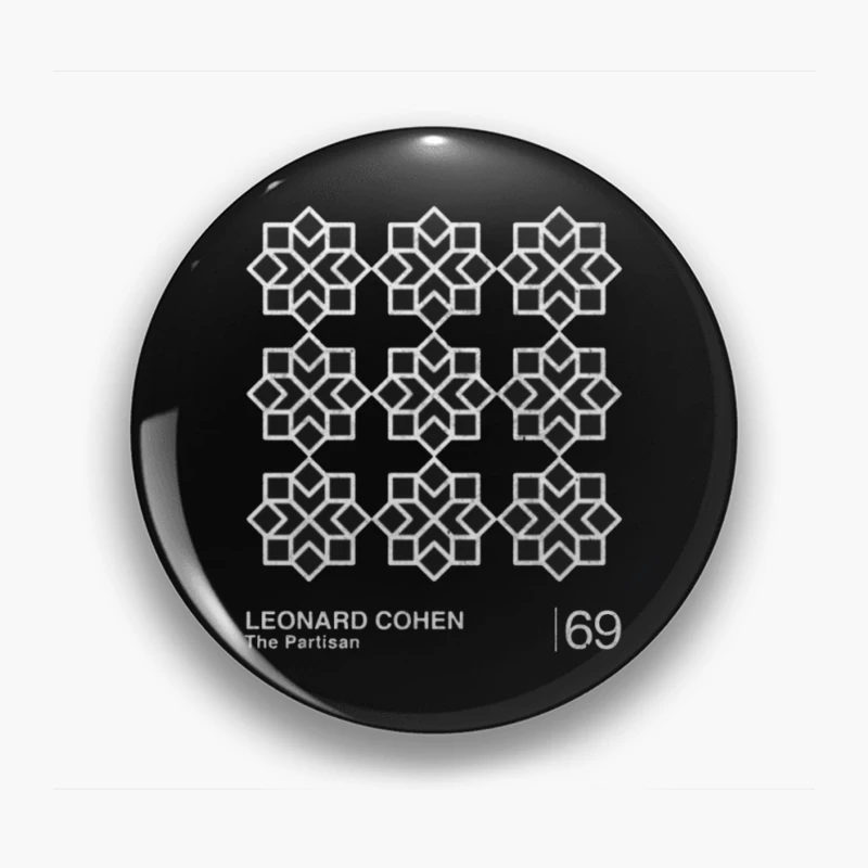 Leonard Cohen's "The Partisan" Minimalist Album Cover with Geometric Star Pattern Pin