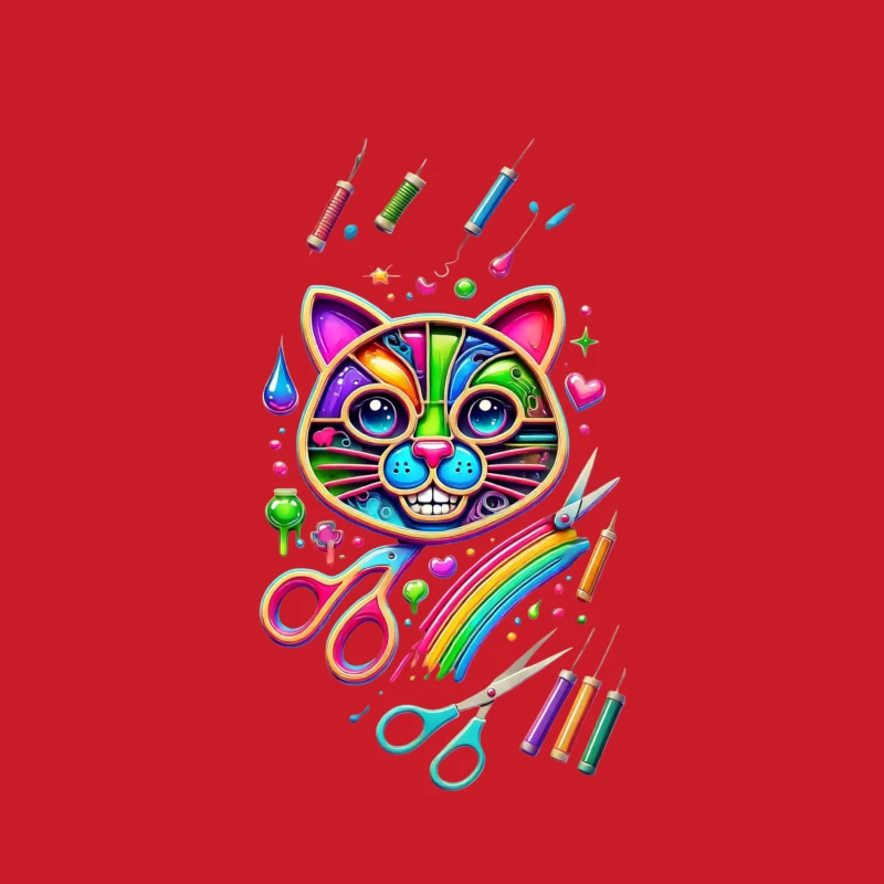 Rainbow Pop Art Cat with Creative Art Supplies Female Pullover Hoodie