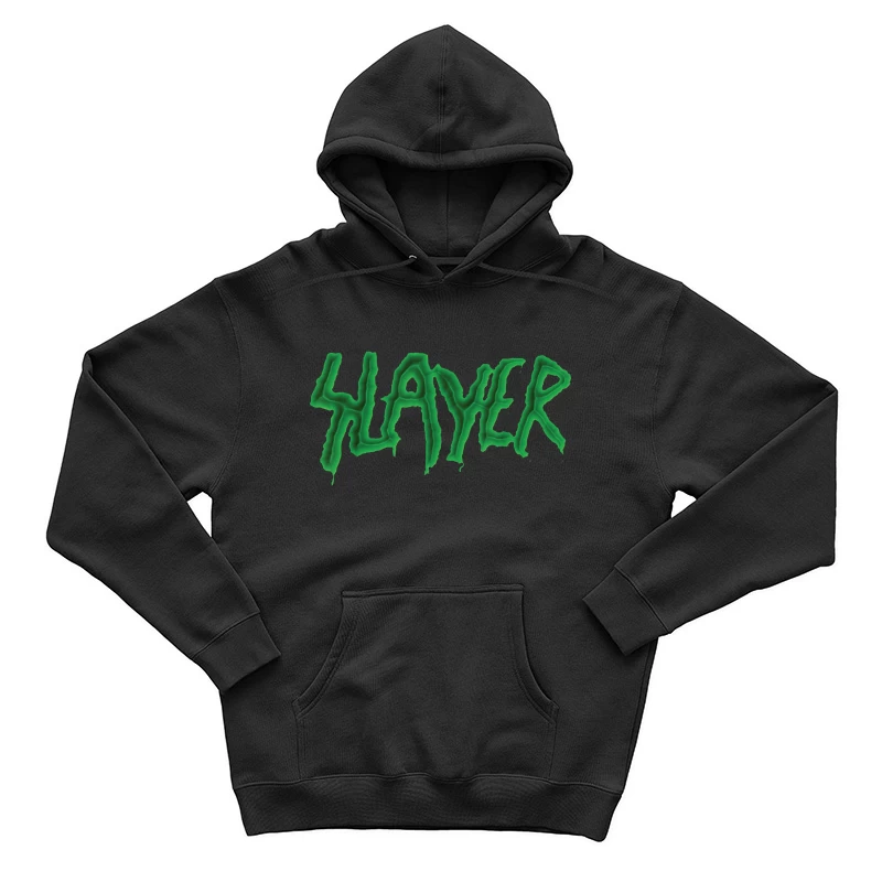 Green Horror-Style Dripping Text "SLAYER" Male Pullover Hoodie