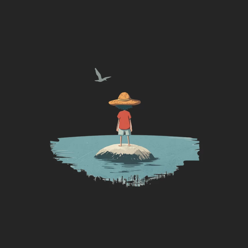 One Piece Solitary Summer Adventure: Illustration of a Figure on a Tiny Island Male Pullover Sweatshirt