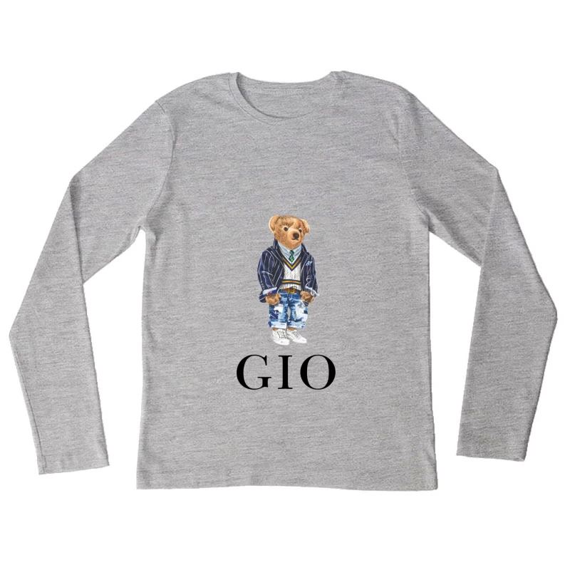 Stilvoller Teddybär in Designer-Outfit Damen Langarm T-Shirt