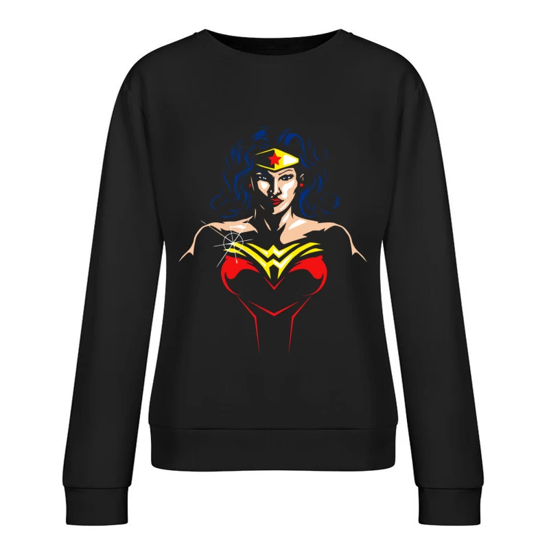 Wonder Woman: Empowering Superhero Illustration Female Pullover Sweatshirt