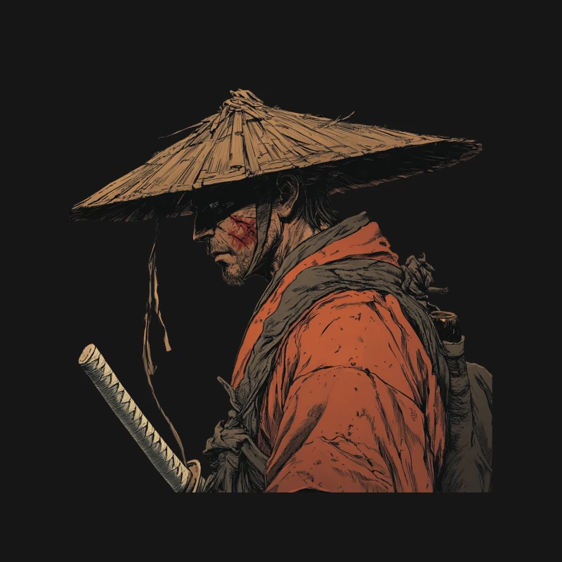 Illustrated Profile of a Japanese Samurai Warrior Mouse Pad