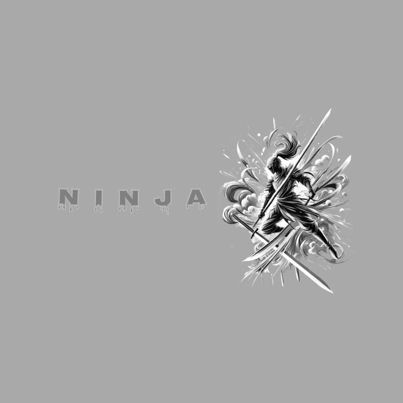 Ninja Artwork in Black and White Male Pullover Hoodie