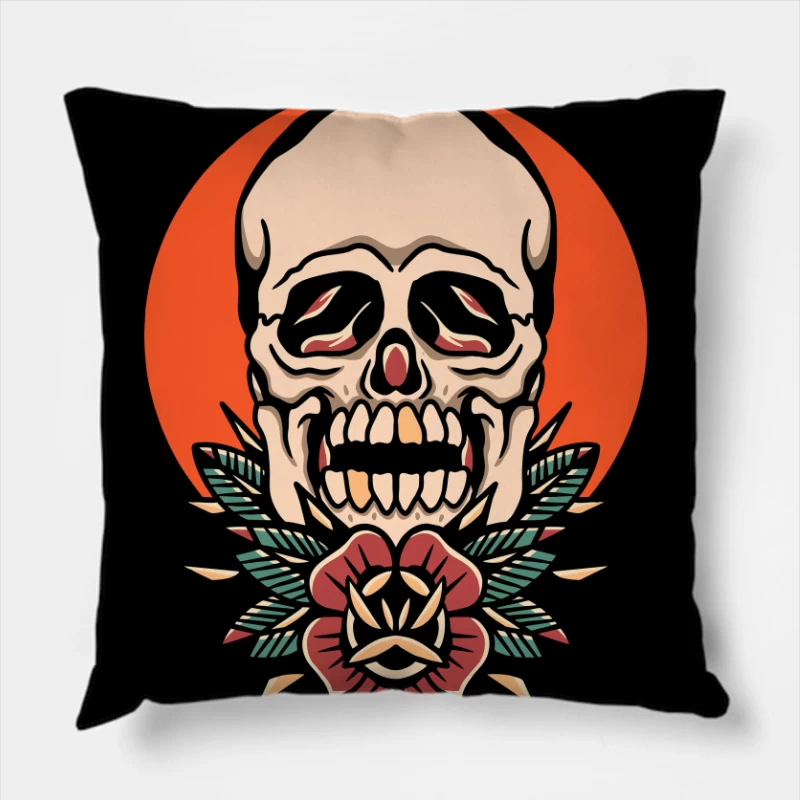 Skull with Floral Design Throw Pillow