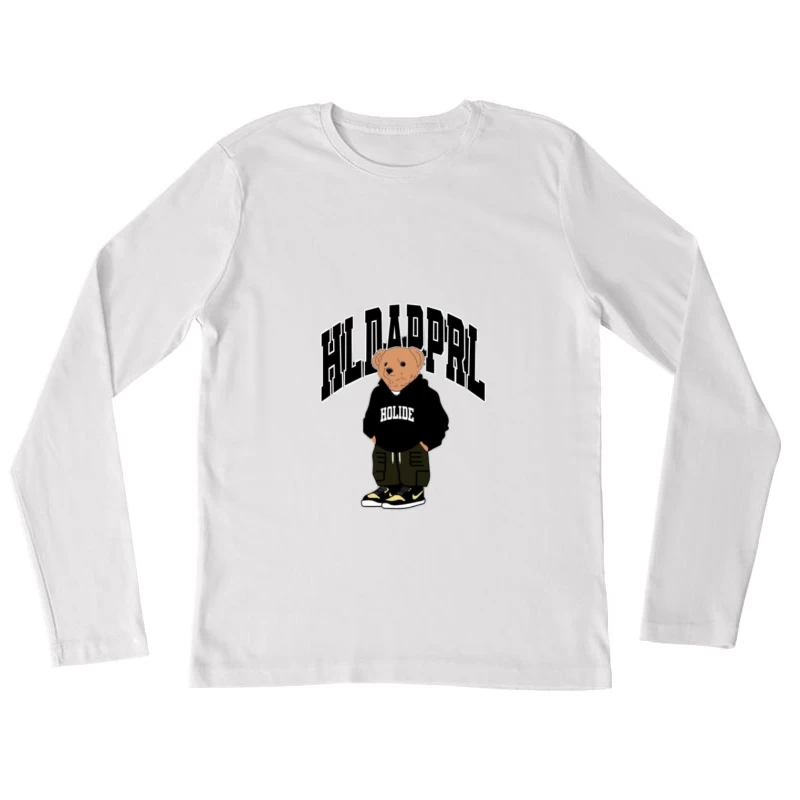 Teddybär mit Kapuzenpulli-Design Damen Langarm T-Shirt