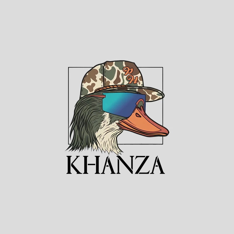 Urban Duck Logo with Camo Hat and Sunglasses - Khanza Mascot Design Baseball Cap