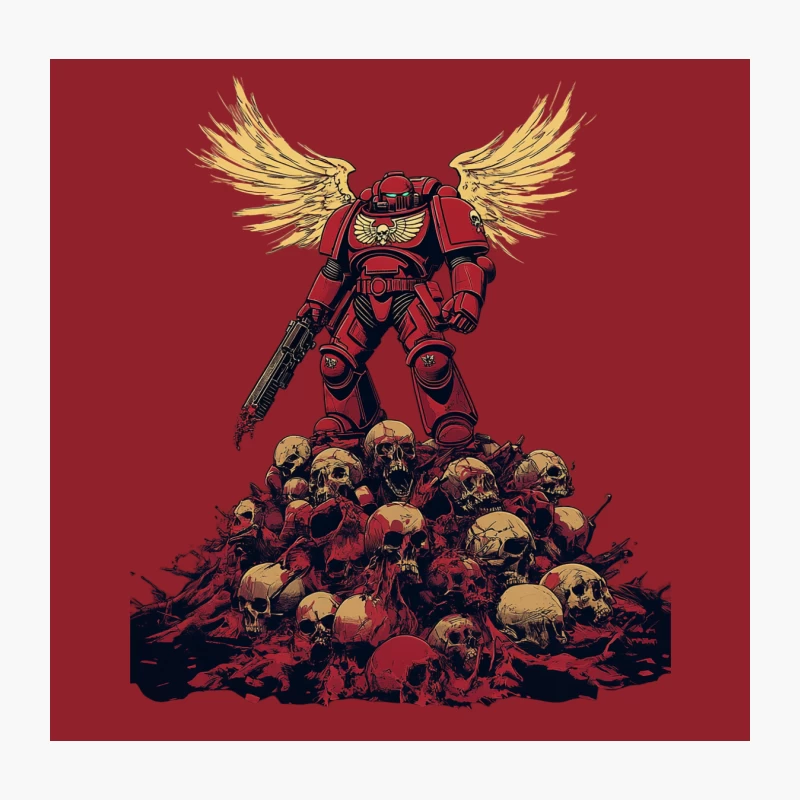 Blood Angels Space Marine Triumphant Over Pile of Skulls Throw Pillow
