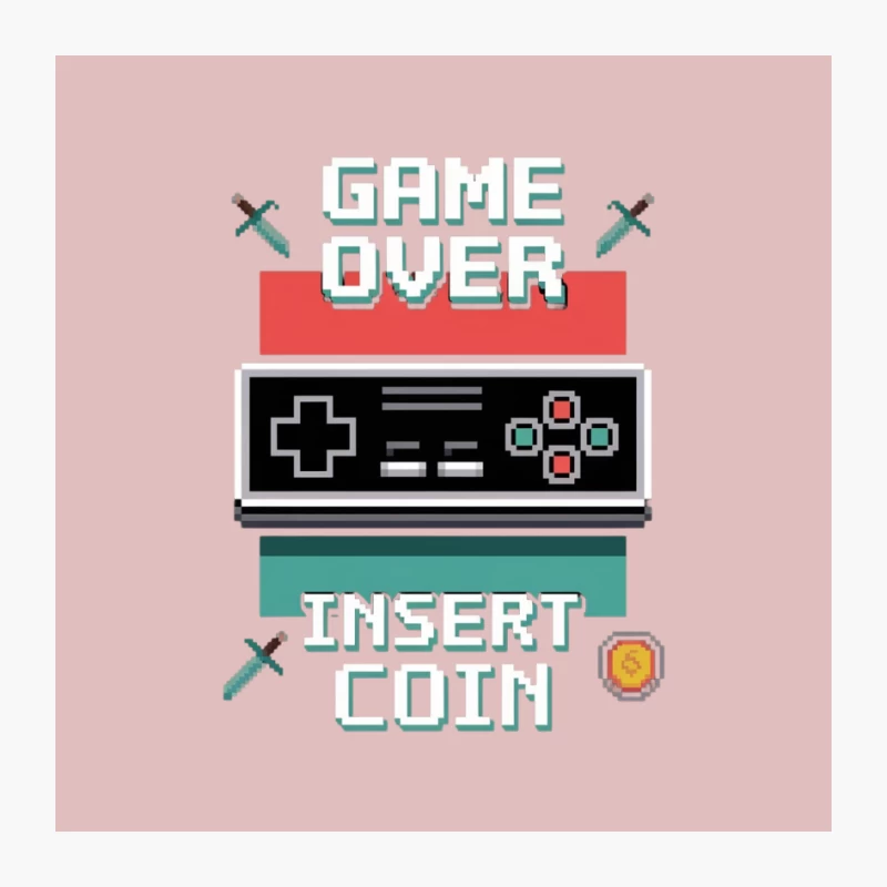 Retro Gaming Controller with Game Over and Insert Coin Text Pin