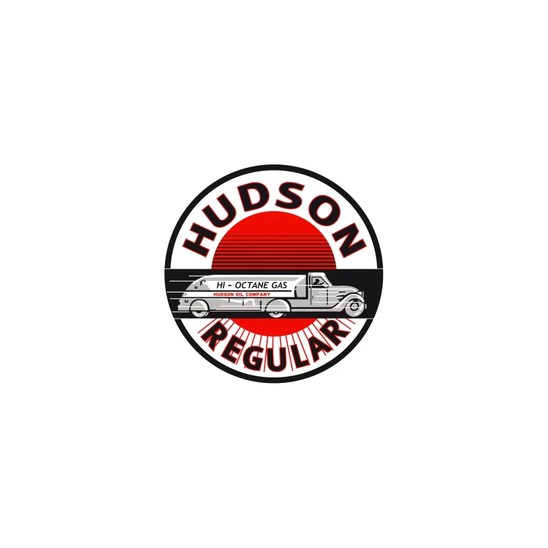 Vintage Hudson Regular Gas Station Logo with Art Deco Fuel Truck Design Desk Mat