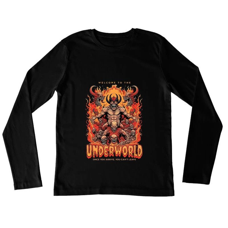 Welcome to the Underworld: Demonic Horror Art with Flaming Skulls Female Long Sleeve T-Shirt