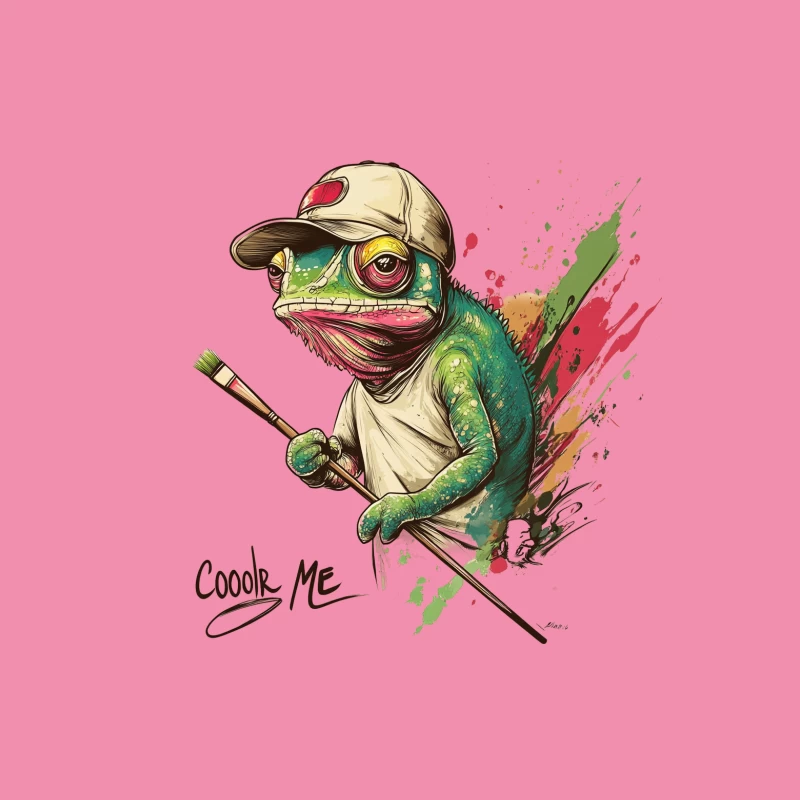 Artistic Frog: Surreal Anthropomorphic Painter in Baseball Cap Female T-Shirt