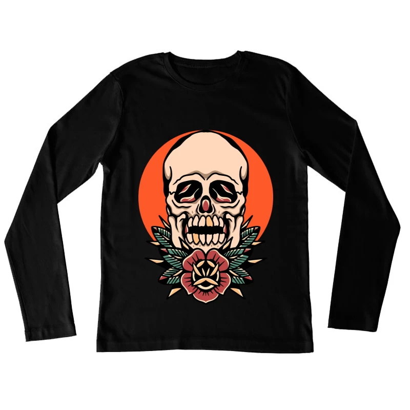 Skull with Floral Design Female Long Sleeve T-Shirt